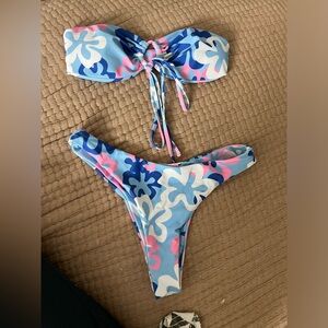 Floral Blue and Pink Bikini Set